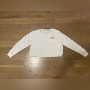 Vintage Havana white terry cloth long sleeve crop top with embroidered rainbow